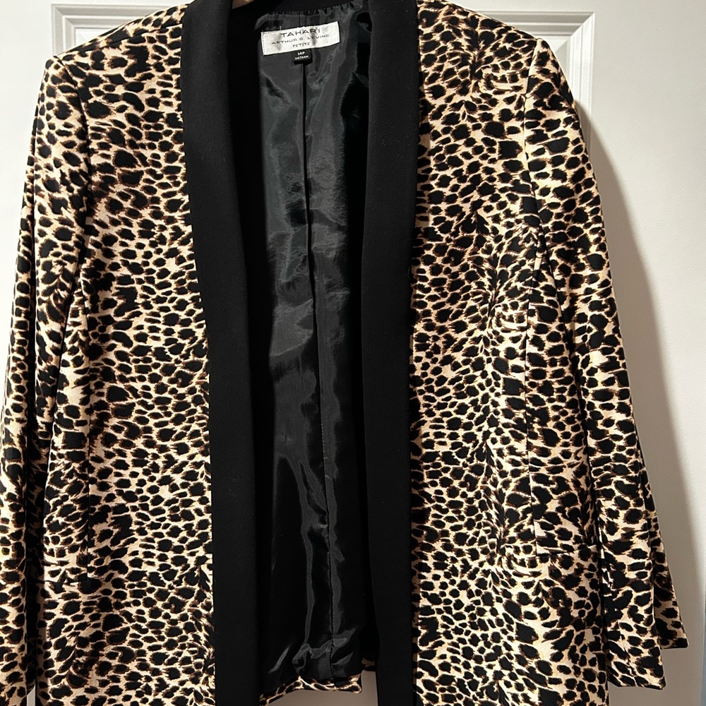 Tahari Animal Print Blazer with Black Trim